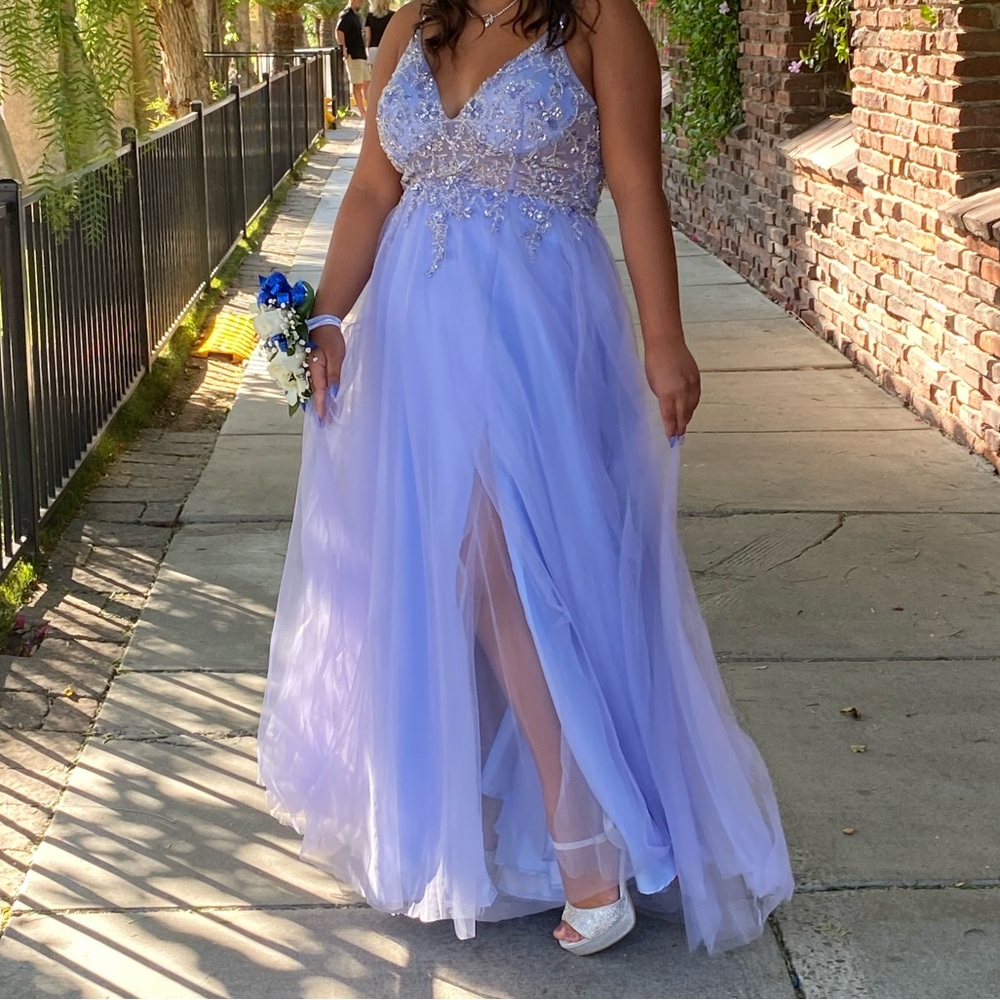 LET’S Formal Beaded Periwinkle Elegant Evening Prom Gown Dress Full Length Large
